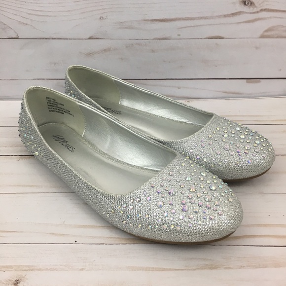 silver shiny flats